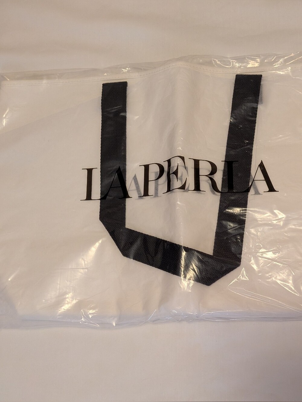 La Perla White Tote Bag with Black Logo and Straps